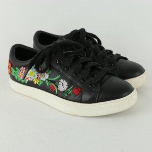 Steve Madden Marcelo Women's 6.5 Black Vegan Leather Embroidered Casual Sneakers